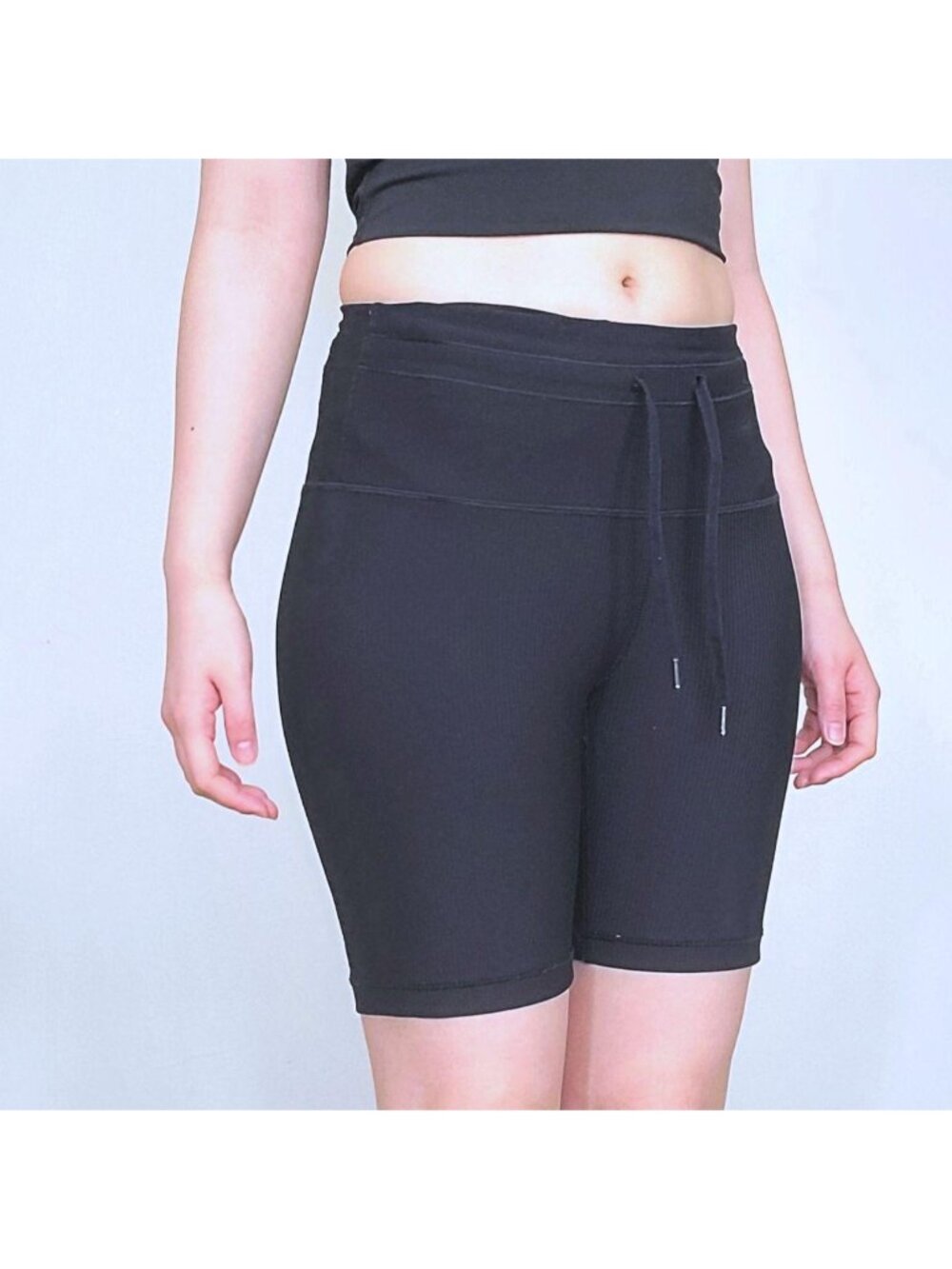Utility Pocket Jet Black Slim Fit Athletic Biker Shorts (One Size)